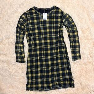 H&M Yellow Black Plaid Long Sleeve Bodycon Dress Size XXL NWT